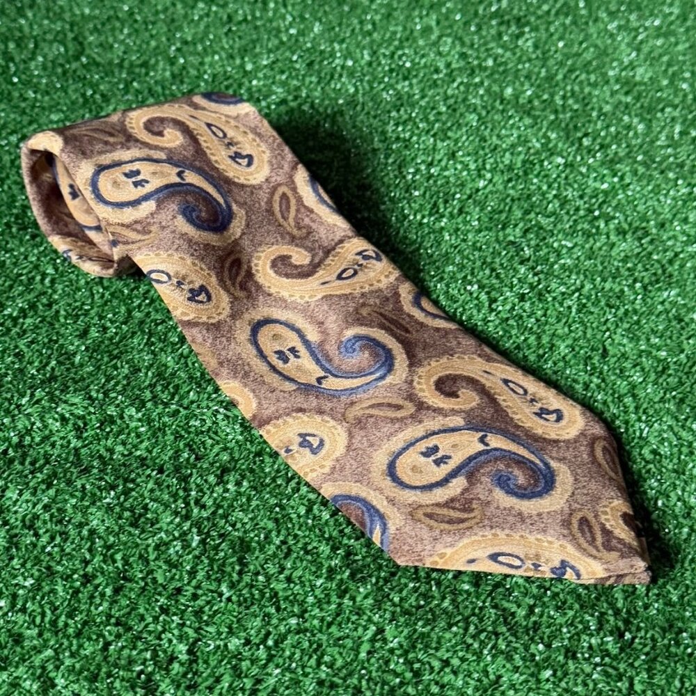 Don Loper Retro Design Paisley Beige and Brown Vintage Neck Tie OS Made in USA